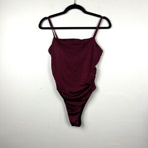 NWT Berlook Women's Burgundy Strappy Textured One Piece Bathing Suit Size Small